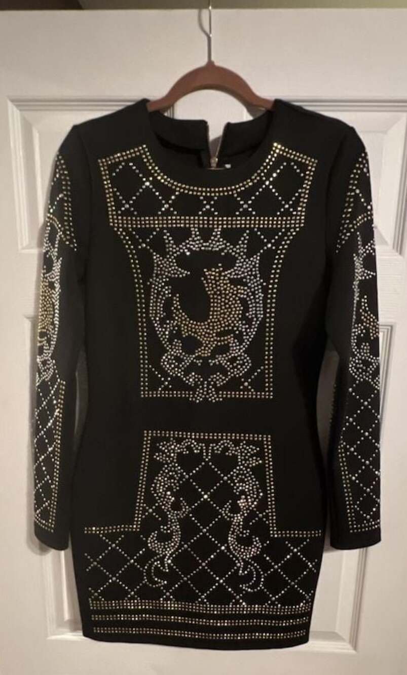 Missord Long Sleeve Rhinestone Studded Bodycon Mini Dress